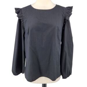 J Crew Ruffle Blouse – Black Long Sleeve Romantic Ruffle Shoulder